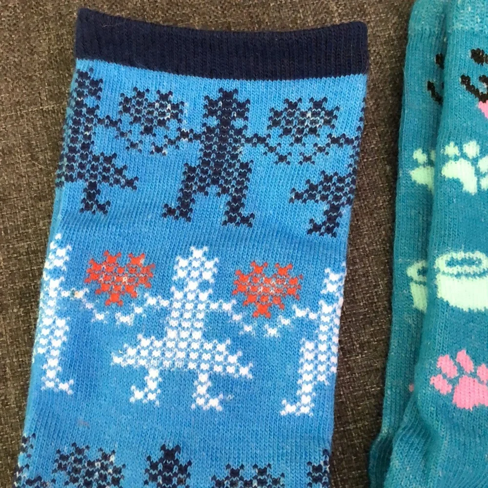 3 Pair Crew Ankle Socks L/XL 10/12  Robots/Hearts, Cat/Dog, Peace/Love/Joy New